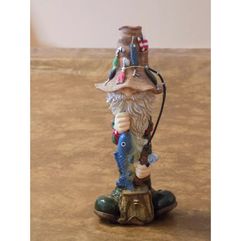 Painted Polyresin Gnome Fishing Statue Knick Knack Decor